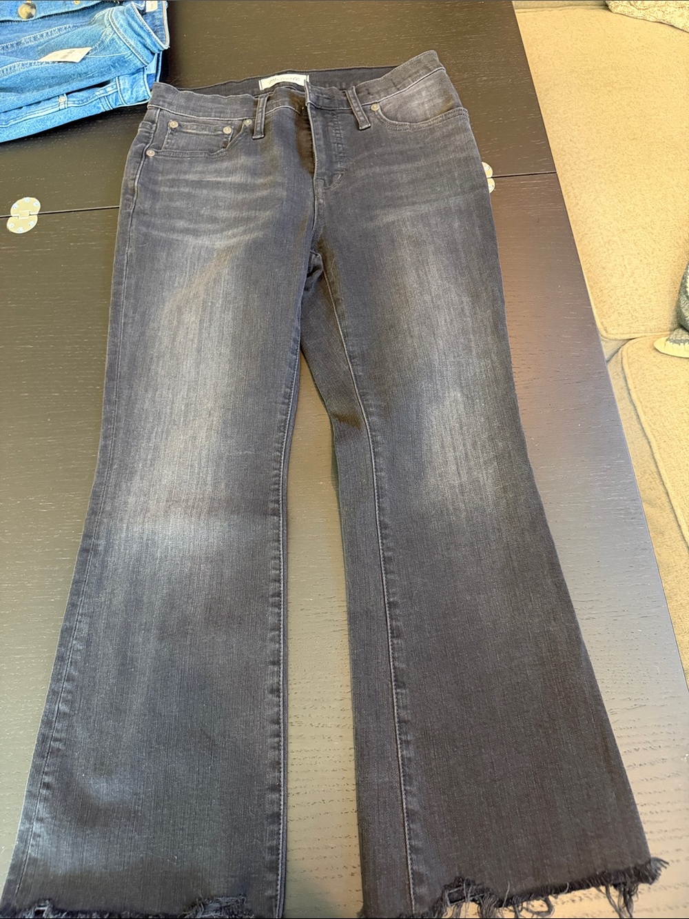 Madewell Washed Black Flare Jeans with Raw Hem